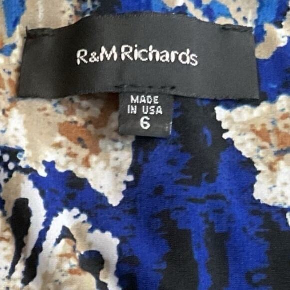 R&M Richards Southwestern Maxi Dress Blue Tan Size 6 A-Line Stretch Travel Soft - Picture 9 of 12